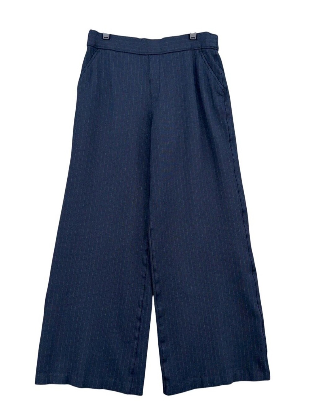 Spanx PerfectFit Wide Leg Ponte Dress Pants Navy Gray Pinstripe Size Medium - Picture 2 of 10